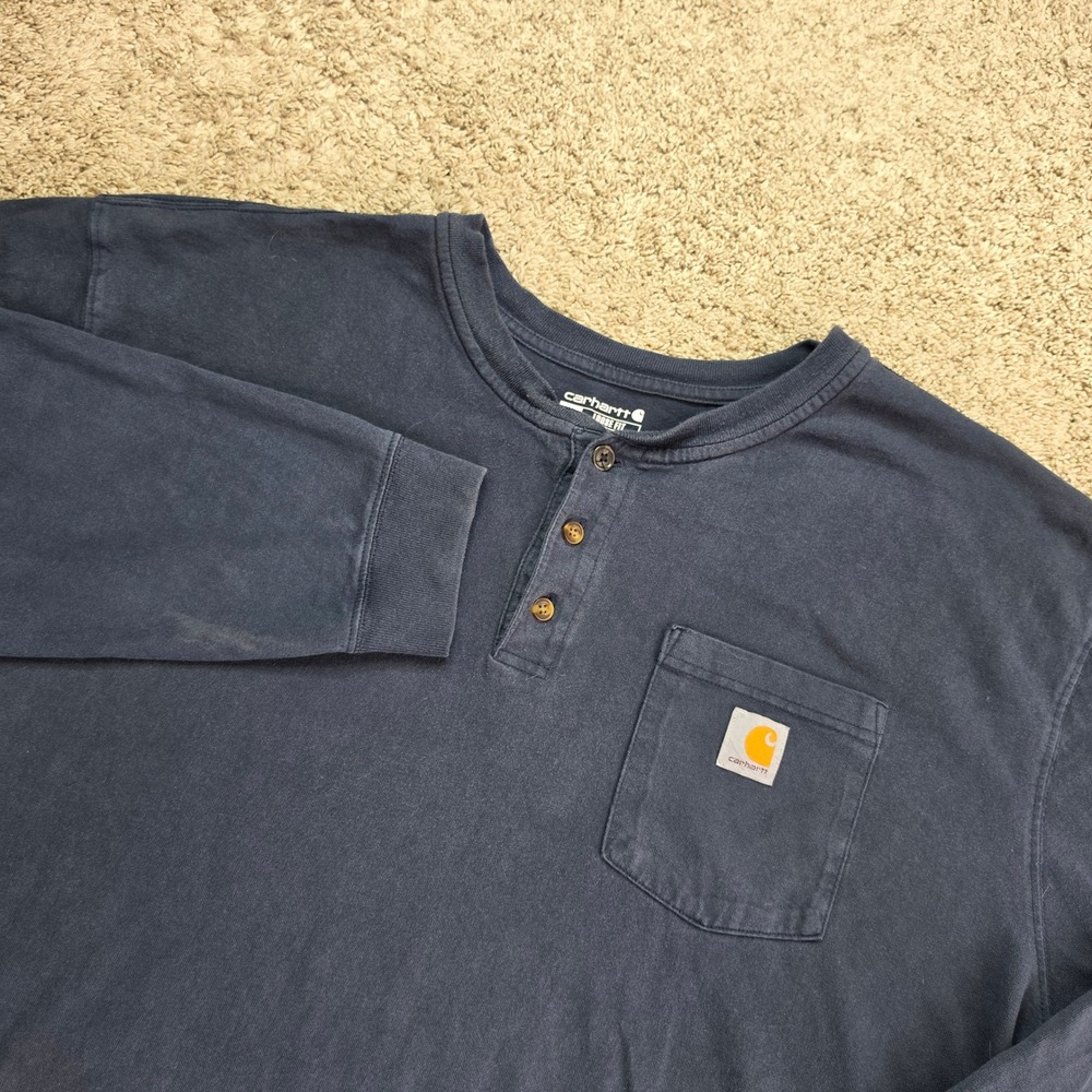 Carhartt Henley Long Sleeve Shirt Mens 3XL Navy Blue Workwear Loose Fit K128